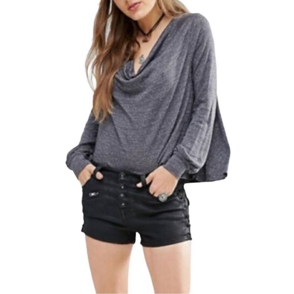 Free People Metallic Gray Palmer Cowl Neck Top Size Small - Picture 3 of 8